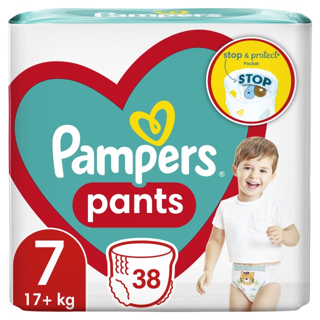 Pampers Pants, Βρεφικές Πάνες Βρακάκι No7 (17+kg), 38τμχ, JUMBO PACK