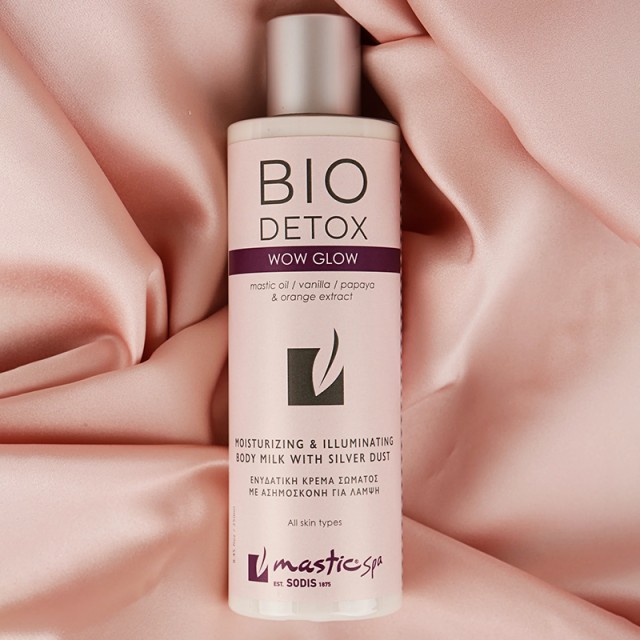 Mastic Spa Bio Detox Wow Glow Moisturizing & Illumintaing Body Milk with Silver Dust, Ενυδατική Λοσιόν Σώματος με Aσημόσκονη, Εκχυλίσματα Φρούτων & Βιταμίνη Ε, 250ml