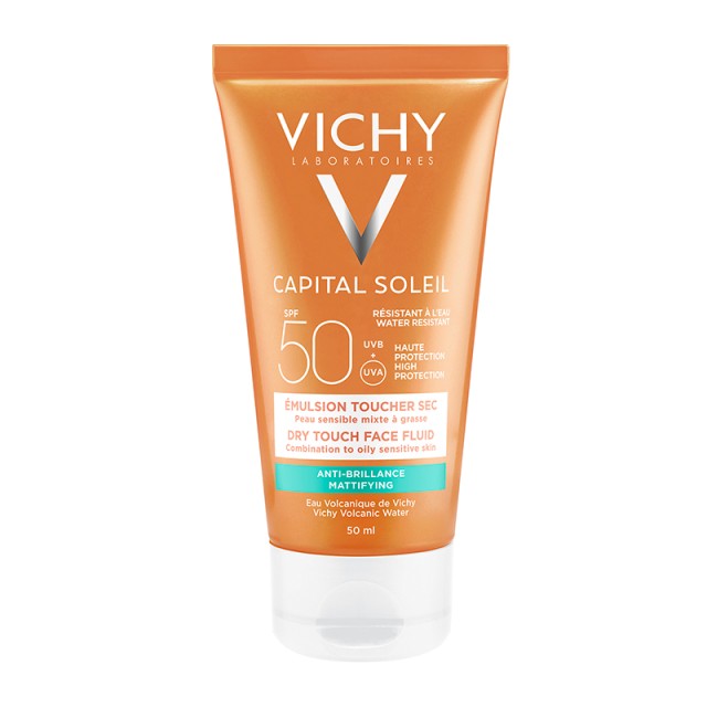 Vichy Capital Soleil SPF50 Dry Touch Protective Face Fluid, Αντηλιακή Κρέμα Προσώπου για Ματ Αποτέλεσμα, 50ml