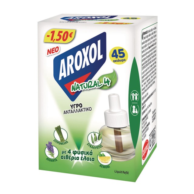 Aroxol Natural Four για 45 Νύχτες, Υγρό Εντομοαπωθητικό Ανταλλακτικό 1τμχ