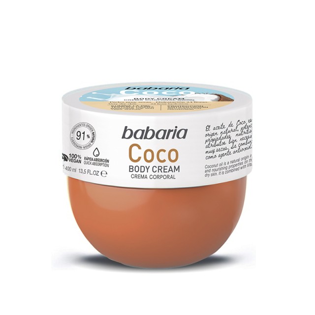 Babaria Coconut Body Cream, Ενυδατική Κρέμα Σώματος Καρύδα με Βιταμίνη Ε, για Εντατική Ενυδάτωση & Αντιοξειδωτική Δράση, 400ml