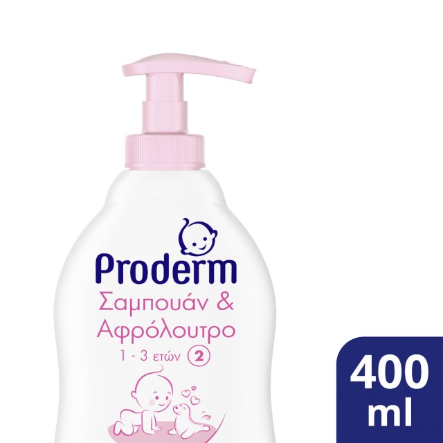 Proderm 2σε1 Σαμπουάν & Αφρόλουτρο χωρίς σαπούνι 1-3 Ετών, 400ml