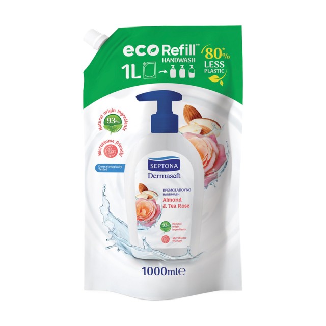 Septona Dermasoft Almond & Tea Rose Eco Refill, Ανταλλακτικό Κρεμοσάπουνο, 1000ml
