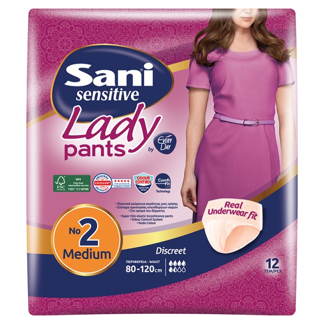 Ελαστικά εσώρουχα μιας χρήσης Sani Lady Discreet Pants No2 Μedium 12τμχ