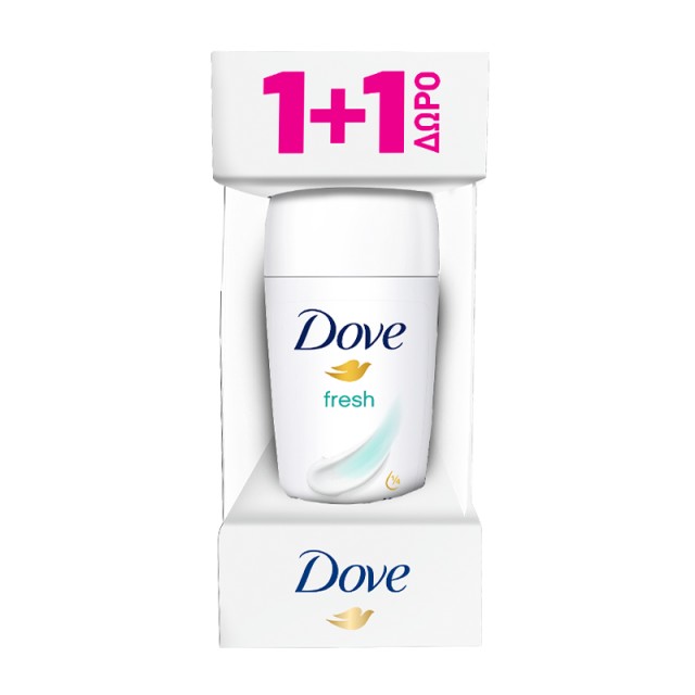Dove Fresh 0% Alcohol, Αποσμητικό Roll on 2x50ml, 1+1 ΔΩΡΟ