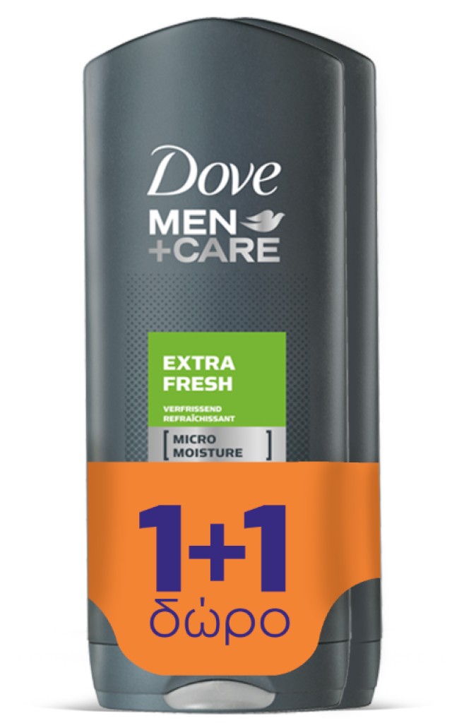 Dove Men Care Extra Fresh, Αφρόλουτρο για την Απόλυτη Φροντίδα της Ανδρικής Επιδερμίδας 2x400ml 1+1 ΔΩΡΟ