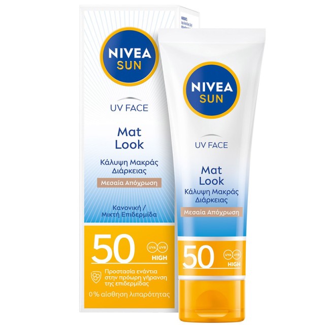 Nivea Sun UV Face Mat Look SPF50 Αντιηλιακό Προσώπου με Χρώμα Μεσαία Απόχρωση για Κανονική/ Μικτή Επιδερμίδα, 50ml