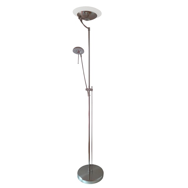 Φωτιστικό Δαπέδου Ασημί Dimmable, με Ρυθμιζόμενο Βραχίονα Ανάγνωσης, 183cm x 30cm (Υ x Ø)