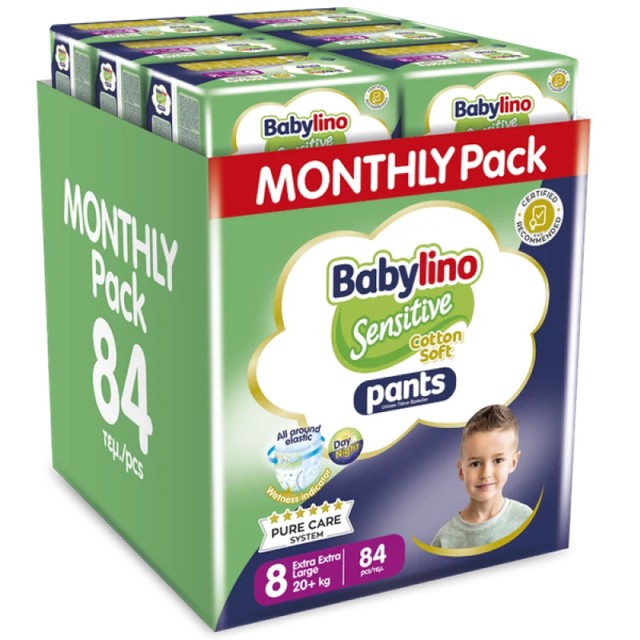 Babylino Pants Cotton Soft Unisex No8 Extra Extra Large Plus 15-25kg Monthly Pack, (14x6), 84 τεμ