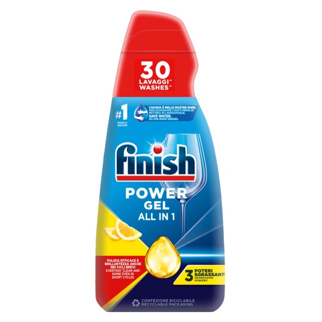 Finish Power Gel Fresh, Απορρυπαντικό Πλυντηρίου Πιάτων,  Λεμόνι, 600ml