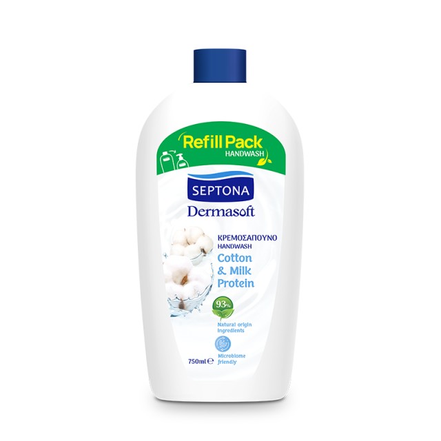 Septona Dermasoft Cotton & Milk Protein Refill, Aνταλλακτικό Κρεμοσάπουνο, 750ml