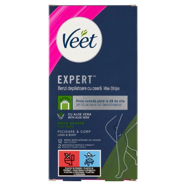 Veet Expert Natural Inspirations Easy-Gel Wax Strips Αποτριχωτικές Ταινίες Ποδιών & Σώματος με Αλόη, 12τεμ.