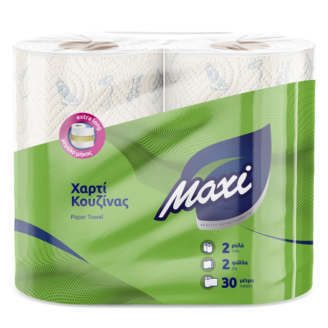 Maxi Extra Long, Λευκό Χαρτί Κουζίνας 2φυλλο 2x328g, 2Ρολά