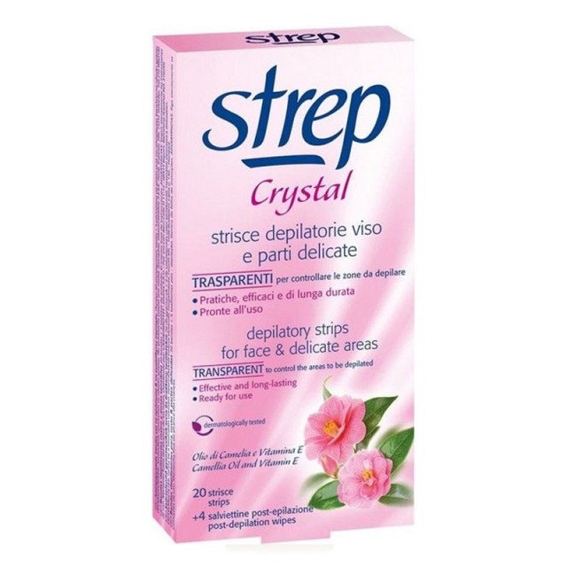 Strep Crystal Face And Delicate Areas, Αποτριχωτικές Ταινίες Προσώπου & Μπικίνι, 20τμχ,