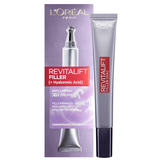 Loreal Revitalift Filler Eyes, Κρέμα Σύσφιξης Ματιών με Υαλουρονικό Οξύ, 15ml