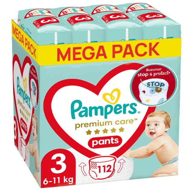Pampers Premium Care Pants Πάνα-βρακάκι Μέγεθος 3 (6-11kg), 112 Πάνες-βρακάκι MEGA PACK