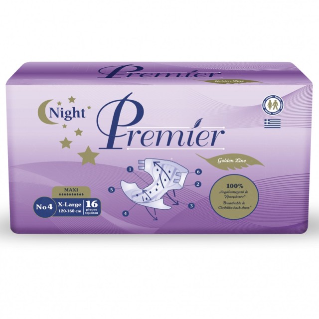 Premier Golden Line Maxi Night, Πάνες Ακράτειας Νυκτός, Νο4 X-Large, 16τμχ