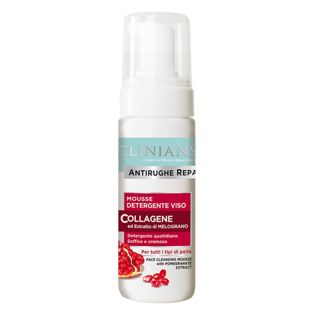 Clinians Antiwrinkle Repair Face Cleansing Mousse with Collagen & Pomegranate Extract, Αφρός Καθαρισμού με Κολλαγόνο & εκχύλισμα ροδιού, 150ml