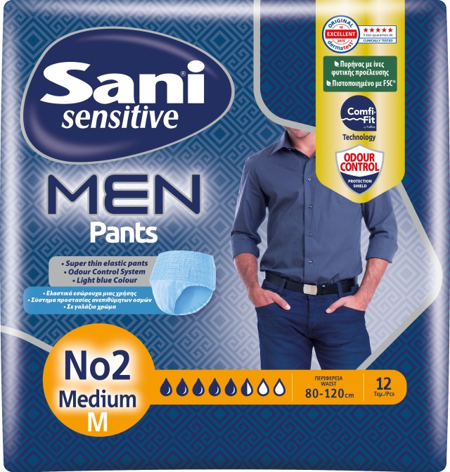 Ελαστικό εσώρουχο ακράτειας Sani Sensitive MEN Pants No2 Medium 12 τμχ
