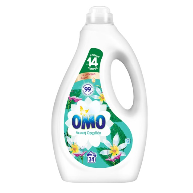 Omo Υγρό Απορρυπαντικό Πλυντηρίου Ρούχων Λευκή Ορχιδέα 34μεζ 1,53lt
