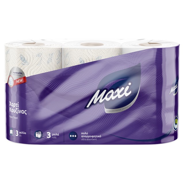 Maxi Triple Ultra Absorbent, Λευκό Χαρτί Κουζίνας 3φυλλο 3x223g, 3Ρολά