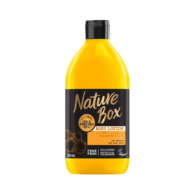 Nature Box Macadamia Oil Body Lotion, Λοσιόν Σώματος για Βαθιά Θρέψη & Ενυδάτωση, 385ml
