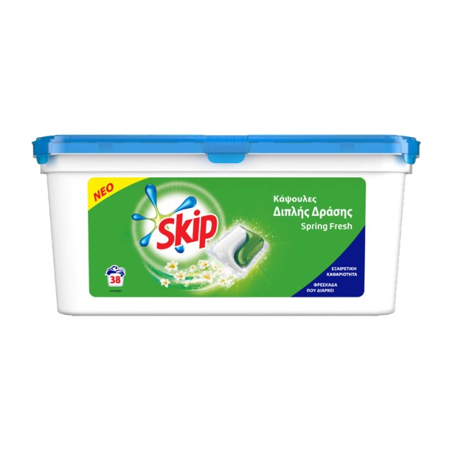 Skip Spring Fresh Διπλής Δράσης, Υγρές Κάψουλες Πλυντηρίου Ρούχων, 1,026kg, 38 κάψουλες