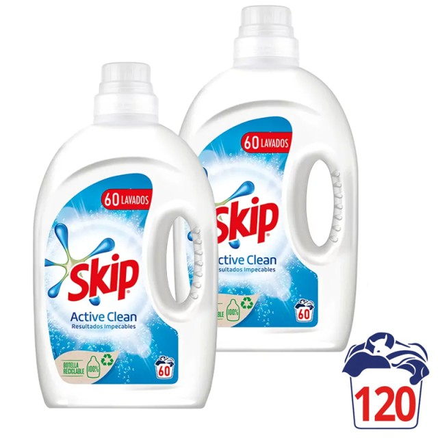 Skip Active Clean Υγρό Πλυντηρίου Ρούχων, 2 x 60μεζ. 6lt