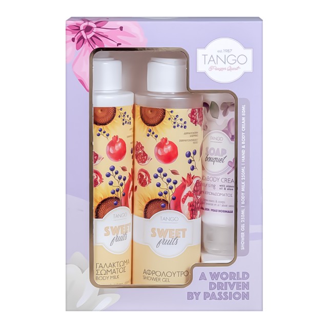 Tango Body Gift Set Sweet Fruits & Soap Bouquet, Αφρόλουτρο 250ml + Γαλάκτωμα Σώματος 250ml + Κρέμα Χεριών 80ml, Σετ Δώρου