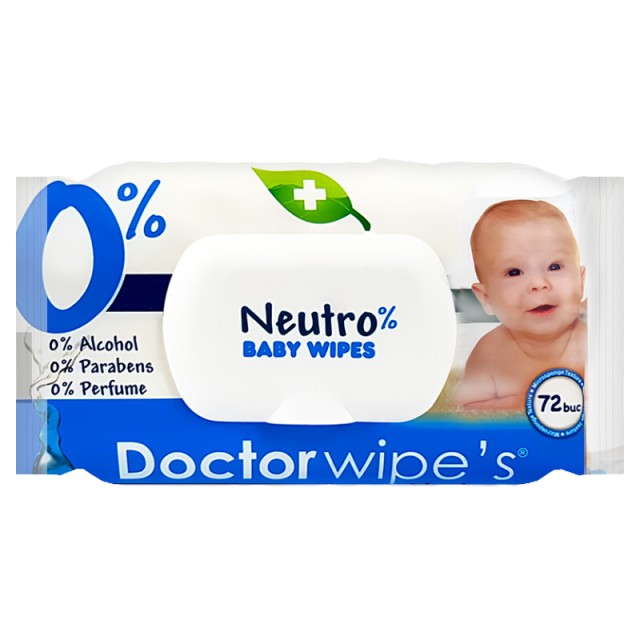 Doctor Wipes Neutro 0% Μωρομάντηλα, με καπάκι που ξανακλείνει, 72τμχ