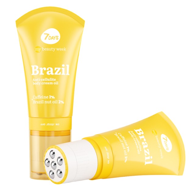 7DAYS Anti-Cellulite Body Cream Oil Brazil, Αντικυτταριτιδική Κρέμα Mοντελοποίησης & Λάδι Μασάζ & Ρολό, 3in1