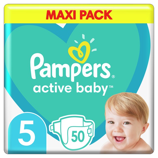 Pampers Active Baby, Βρεφικές Πάνες Νο5 (11-16kg), 50τμχ, MAXI PACK