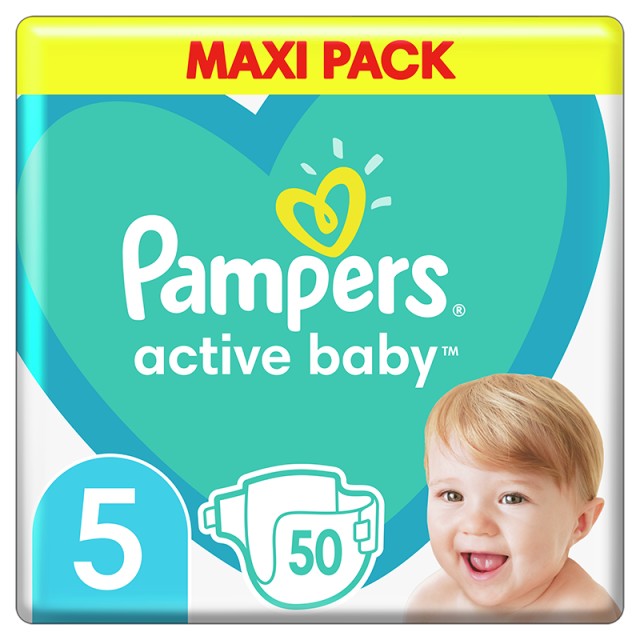 Pampers Active Baby, Βρεφικές Πάνες Νο5 (11-16kg), 50τμχ, MAXI PACK