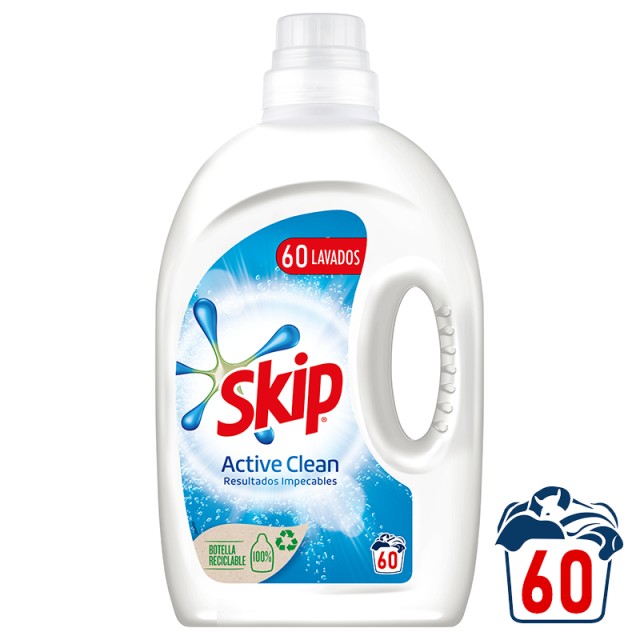 Skip Active Clean Υγρό Πλυντηρίου Ρούχων, 60μεζ. 3lt