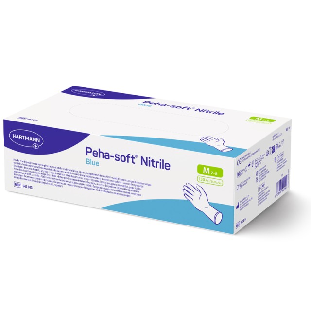 Peha-soft Nitrile Blue No Medium, Γάντια Νιτριλίου Μπλε Μίας Χρήσης Χωρίς Πούδρα - Συσκευασία 150 τεμαχίων