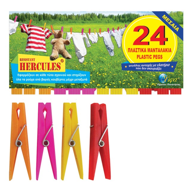 Μανταλάκια μεσαία 24τεμ πλαστικά inox ελατήριο