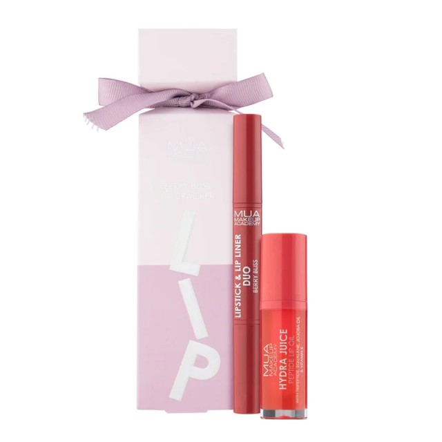 MUA Berru Bliss Lip Cracker Berry Bliss Lipstick & Liner Duo & Hydra Juice Peptide Lip Oil Berry Bliss