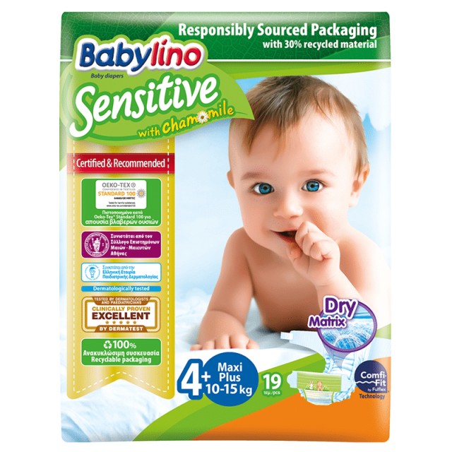 Βρεφική πάνα Babylino Sensitive No4+ 10-15 Kg 19 τμχ