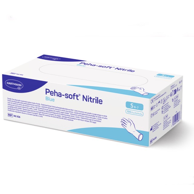 Peha-soft Nitrile Blue No Small, Γάντια Νιτριλίου Μπλε Μίας Χρήσης Χωρίς Πούδρα - Συσκευασία 100 τεμαχίων