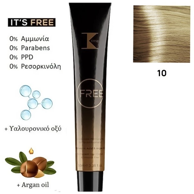 K-Time Free Color Βαφή Μαλλιών Χωρίς Αμμωνία Νο10 Κατάξανθο 100 ml