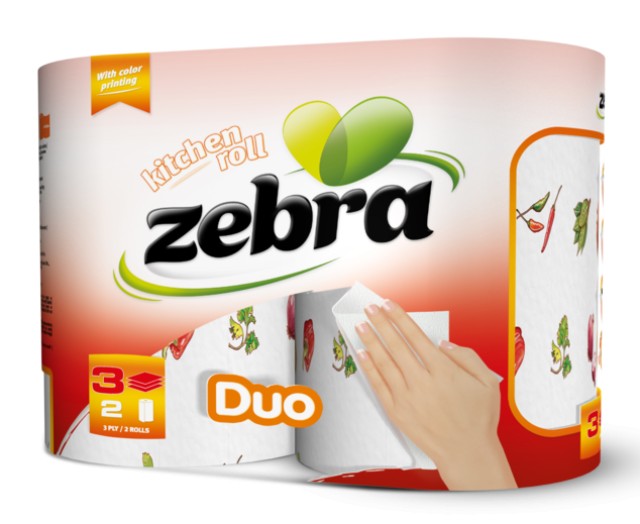 Zebra Duo Deco, Χαρτί Κουζίνας 3φυλλο, 2τμχ