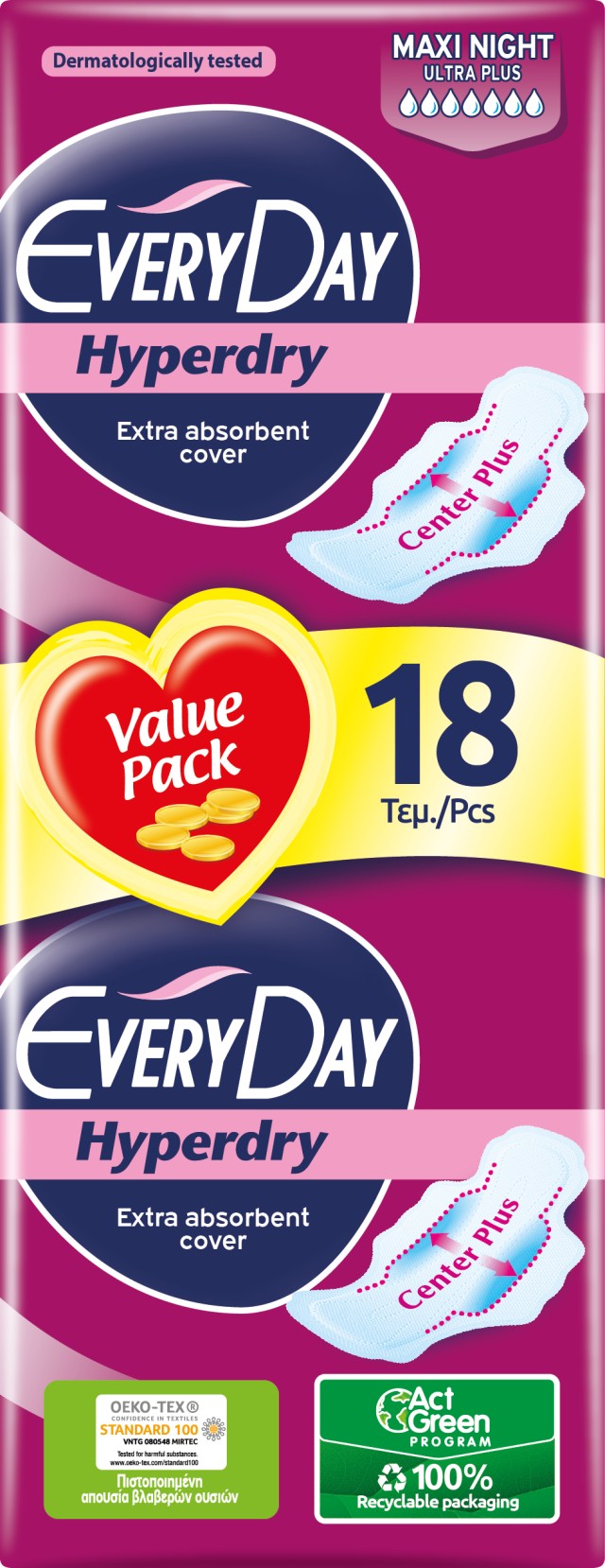Every Day Σερβιέτες Hyperdry MAXI NIGHT Ultra Plus Value Pack 18 τεμ