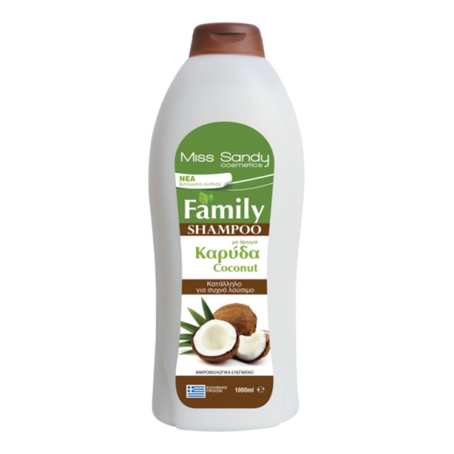 Miss Sandy Family Shampoo, Σαμπουάν Καρύδα για Όλους τους Τύπους Μαλλιών, 1000ml