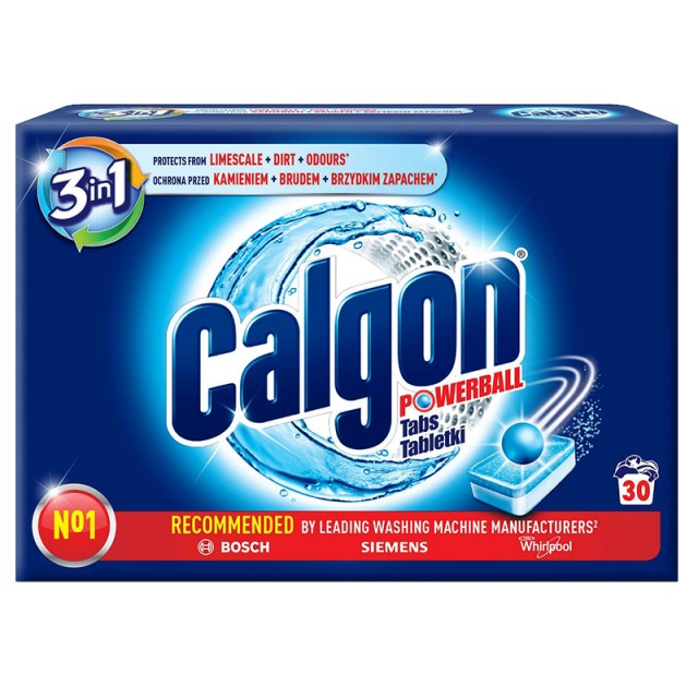 Calgon 3in1 Powerball Tabs, Ταμπλέτες Αποσκληρυντικές Πλυντηρίου Ρούχων, 30τμχ