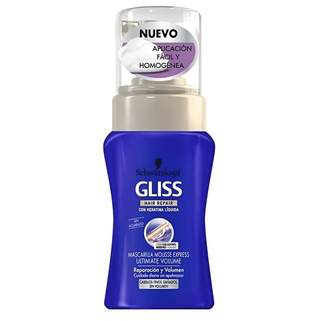 Gliss MousseUltimate Volume, Leave-In Treatment, Θεραπεία σε μορφή Αφρού για Λεπτά Χωρίς Όγκο, Πολύ Ταλαιπωρημένα Μαλλιά, 125ml