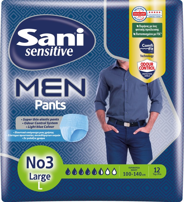 Ελαστικό εσώρουχο ακράτειας Sani Sensitive MEN Pants No3 Large 12 τμχ