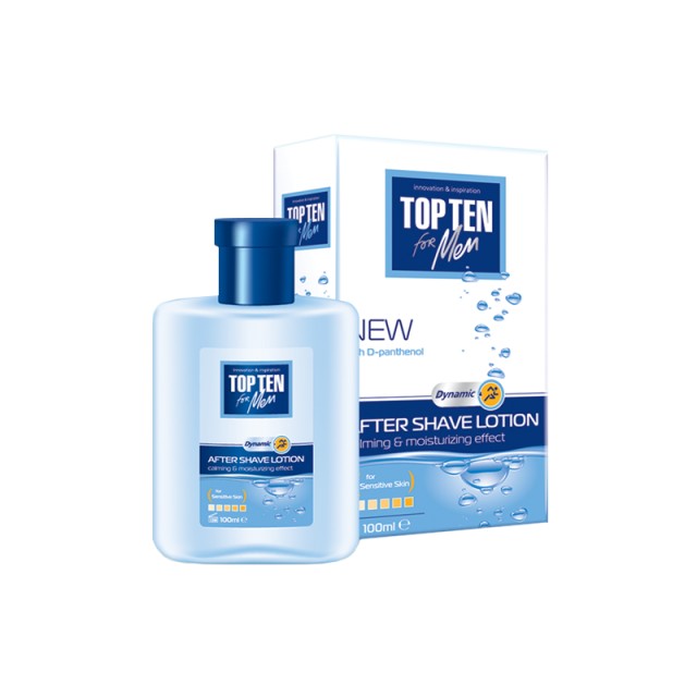 Top Ten for Men Dynamic Sport Panthenol Aftershave Lotion, Ανδρική Λοσιόν Προσώπου για μετά το ξύρισμα για ευαίσθητο δέρμα, 100ml