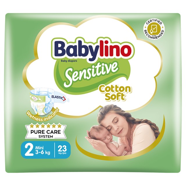 Βρεφική πάνα Babylino Sensitive Cotton Soft No2 3-6 Kg 23 τμχ