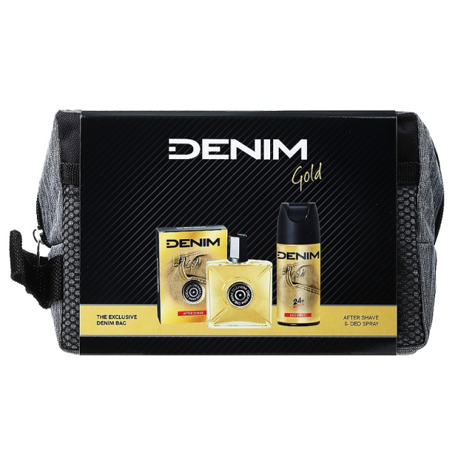 Denim Gold Ανδρικό Σετ Δώρου με After Shave Lotion 100ml, Αποσμητικό Deodorant Spray 150ml & Cosmetic Bag