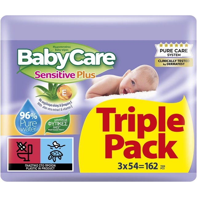 Μωρομάντηλα BabyCare Sensitive Plus TRIPLE Pack (3x54), 162τεμ.